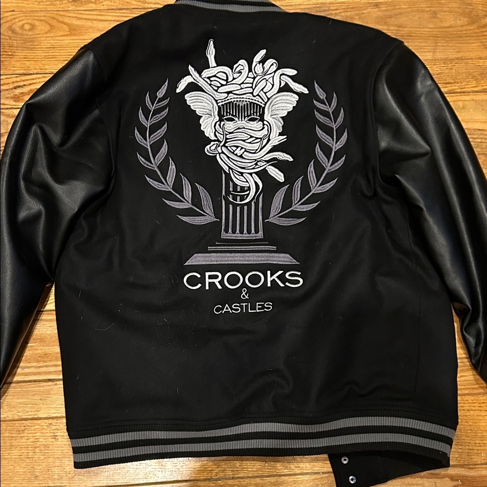 Crooks & Castles Black and Gray Bomber Jacket